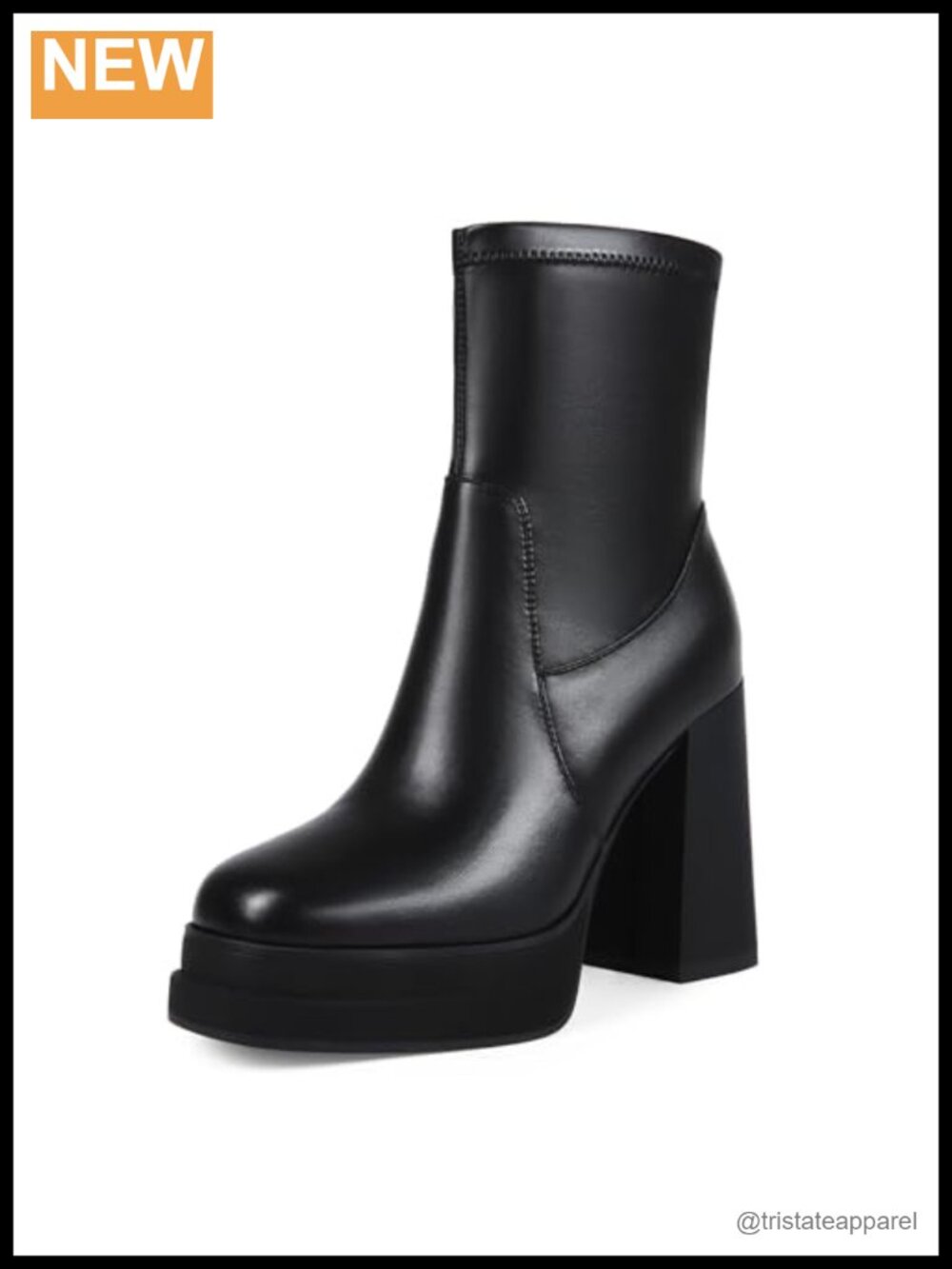 Women's Platform Ankle Booties Chunky Block Heel Square Toe Faux Leather Zip